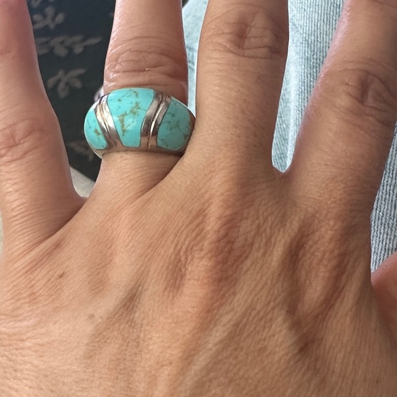 Turquoise Silver 925 Women's Ring #7 1/2 - Picture 3 of 4